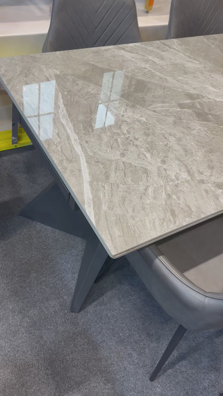 Chicago Extendable Dining Table 180–260cm Ceramic Grey Top with Black Legs – Seats 4 to 12