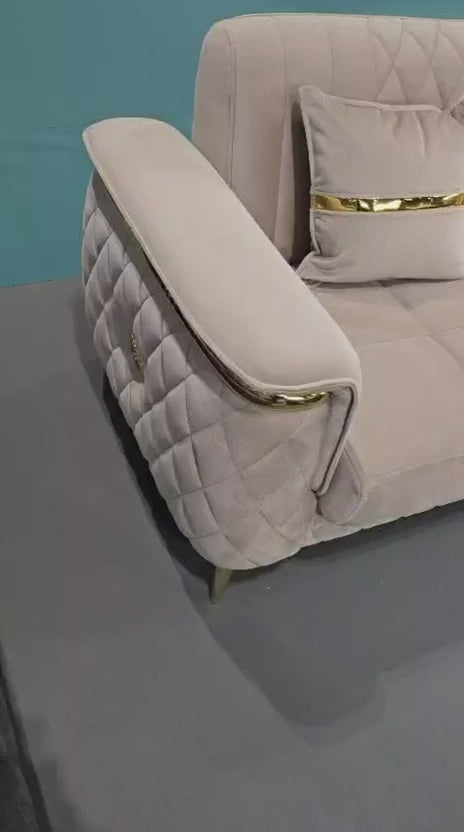 Milan Turkish Cream And Gold Sofa Bed Set with Gold Trim – 3 Seater, 2 Seater & 1 Seater with Storage | Luxury Living Room Furniture UK