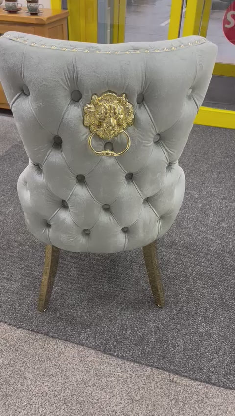 Victoria Grey Gold Chair With Lion Knocker