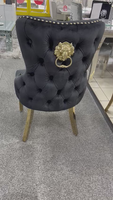 Louis Marble Dining Table Black And Gold With Victoria Black And Gold Lion Knocker Chairs