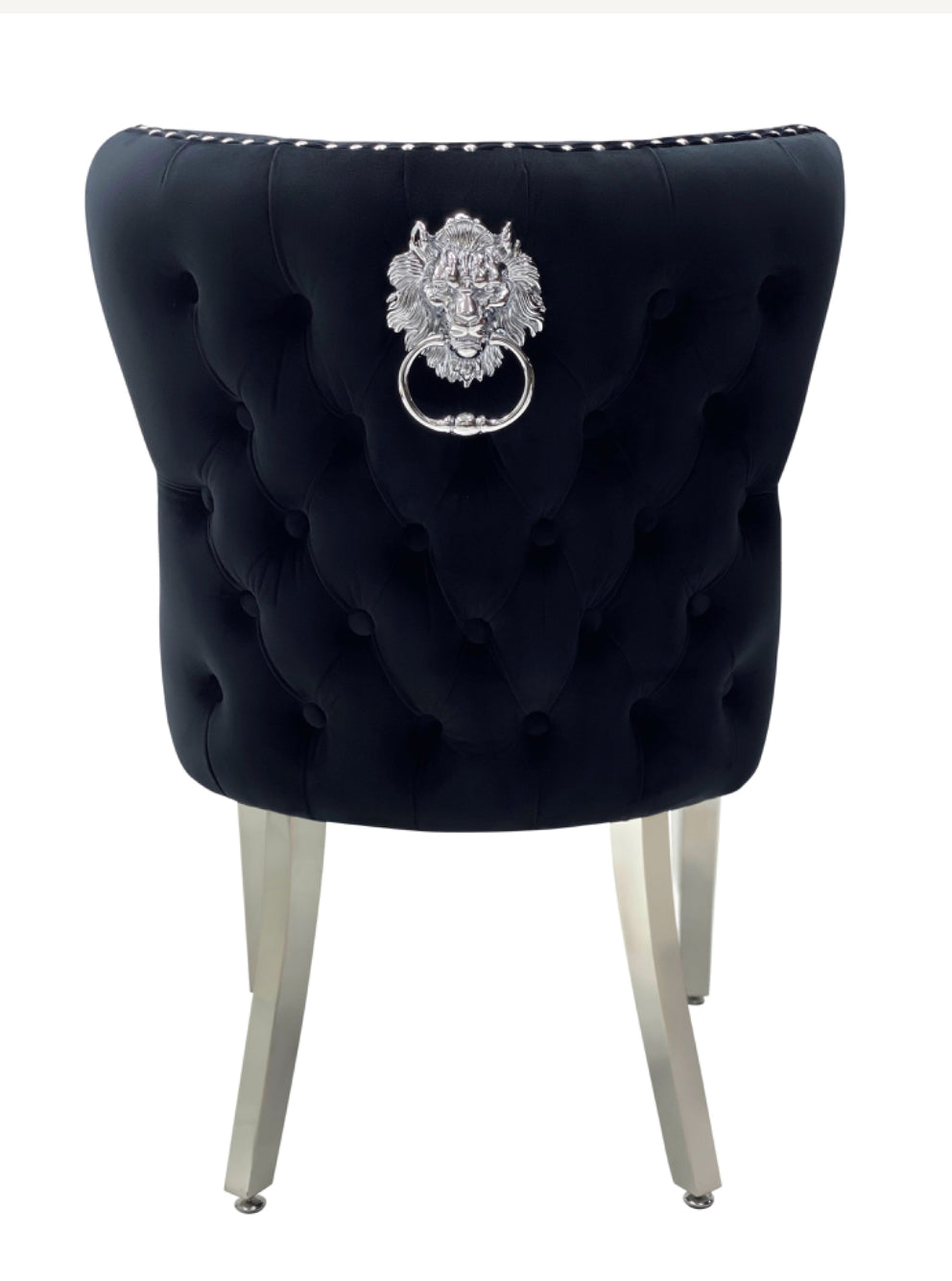 1.3M Louis Marble Round Table + Black Valentino lion knocker Chairs