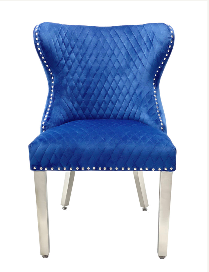 1.3M Louis Marble Round Table + Navy blue  Valentino lion knocker Chairs