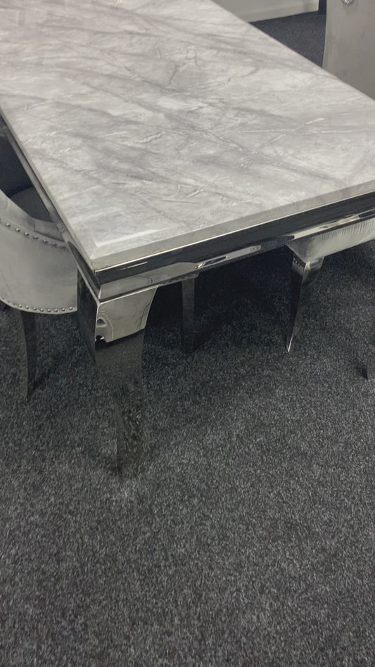 Louis 120x80cm Light Grey Table With 4 Sofia Dark Grey Lion Knocker Chairs