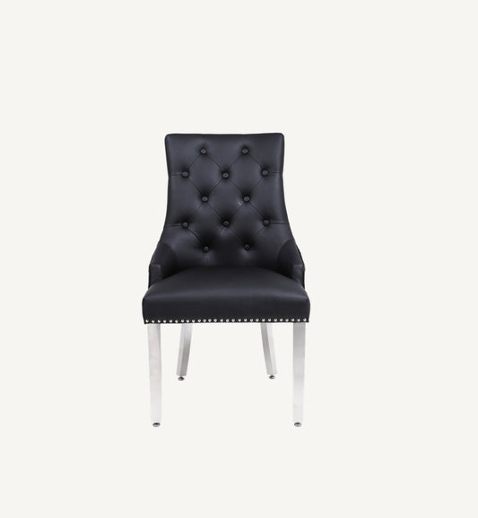 Majestic Black Pu Leather Lion Knocker Chair