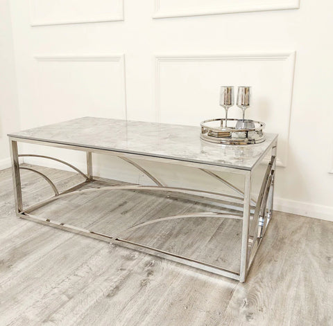 Stella Chrome Coffee Table with Stomach Ash Grey Sintered Top