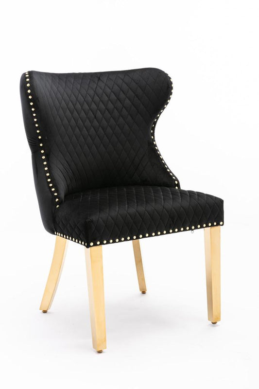 Valentino Black and Gold Dining Chairs With Ring Knocker