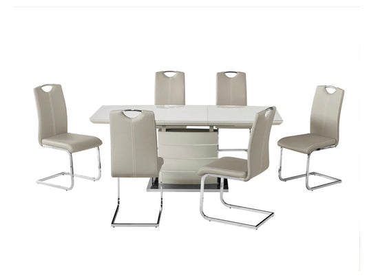 Milan Cappuccino Extendable Dining Table With 6 Leather Chairs