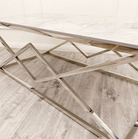 Vesta Chrome Coffee Table with Stomach Ash Sintered Stone Top