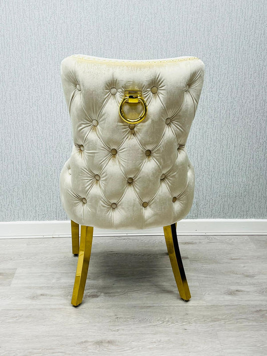 Victoria cream and gold Dining Chairs with Ring Knocker