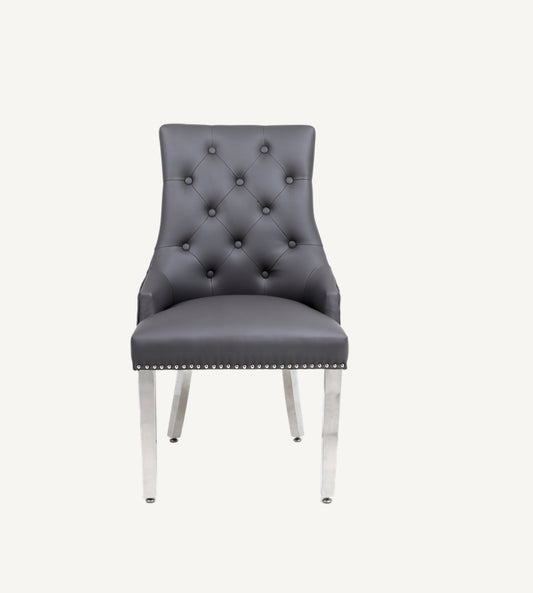 Majestic Dark Grey Pu Leather Lion Knocker Chair