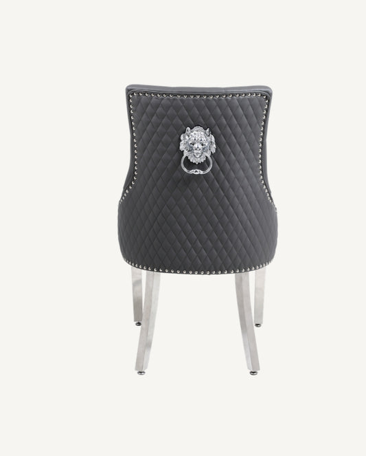 Majestic Dark Grey Pu Leather Lion Knocker Chair