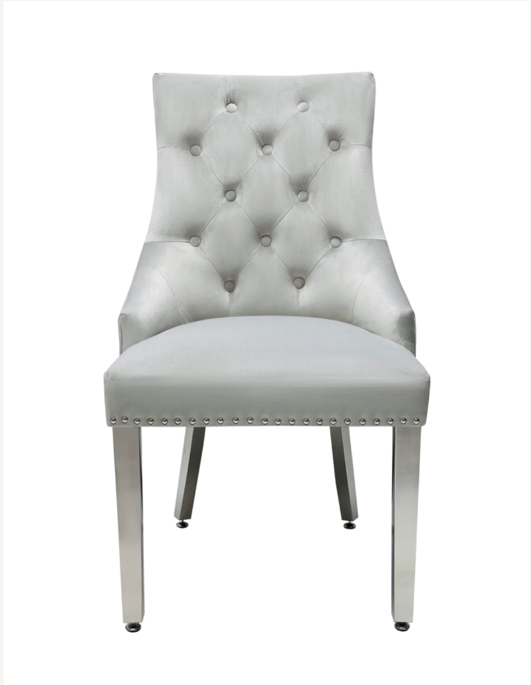 Louis Marble Dining Table 100x100cm Light Grey  With 4 Valencia Dark Grey Ring Knocker Chairs