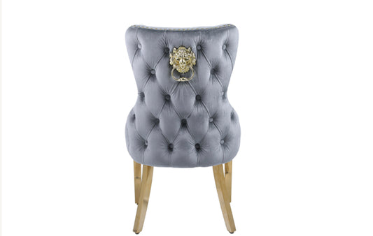 Victoria Grey Gold Chair With Lion Knocker