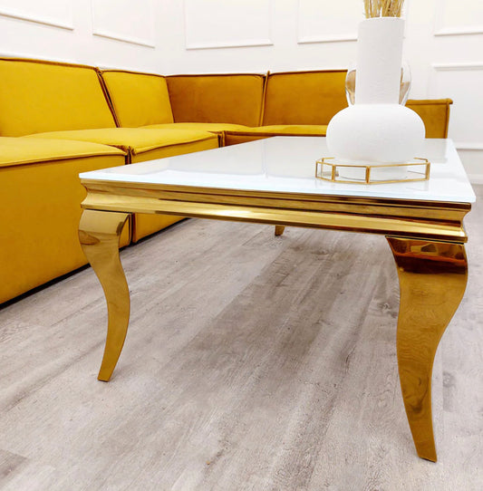 Louise Gold Coffee table With White Glass Top