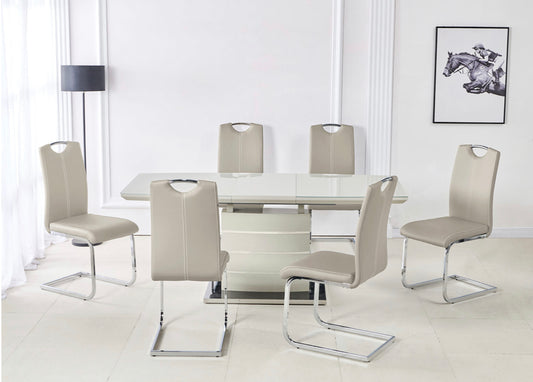 Milan Cappuccino Extendable Dining Table With 6 Leather Chairs