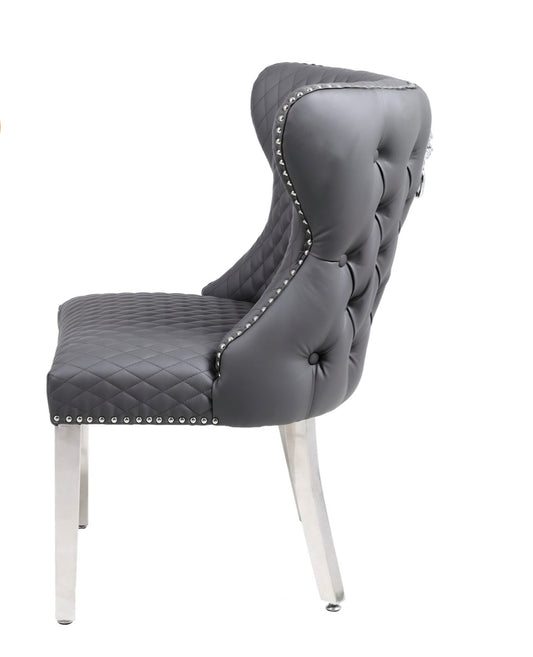 Chelsea Dark Grey Pu Leather Lion Knocker Chair