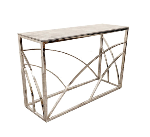 Stella Chrome Console Table with Stomach Ash Grey Sintered Top