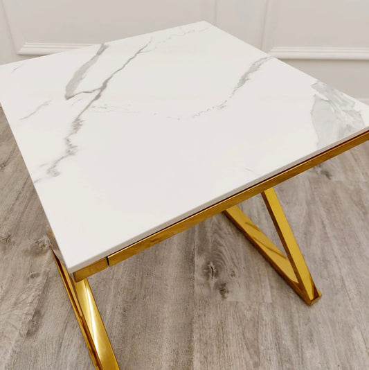 Zion Gold Lamp Table with Polar White Sintered Top