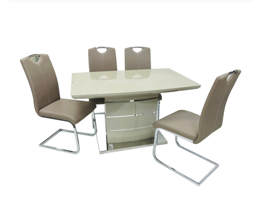 Milan cappuccino Dining Table With 4 leather Chairs