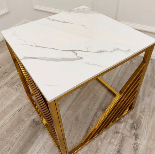 Azure Gold Lamp Table with Polar White Sintered Top