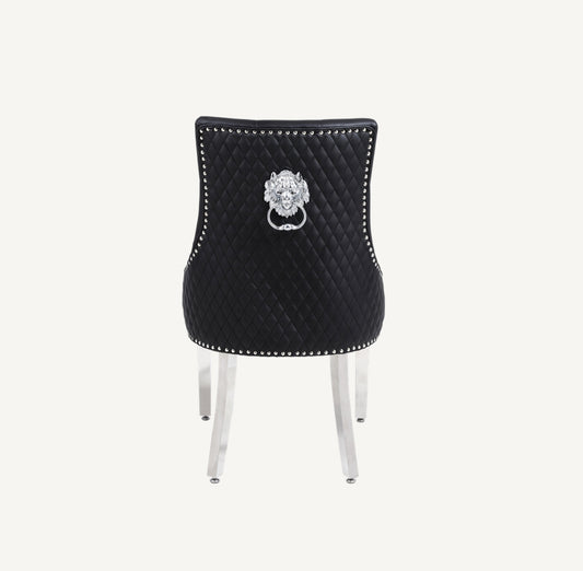 Majestic Black Pu Leather Lion Knocker Chair