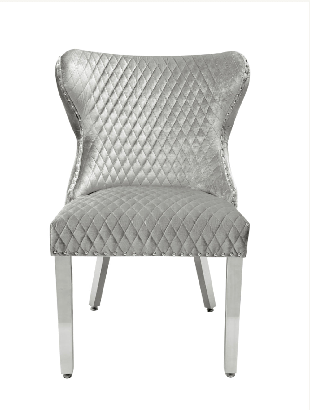 Louis Marble Dining Table 100x100cm Light Grey  With 4 Valencia Dark Grey Ring Knocker Chairs