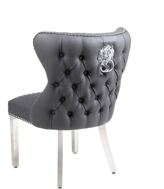 Chelsea Dark Grey Pu Leather Lion Knocker Chair