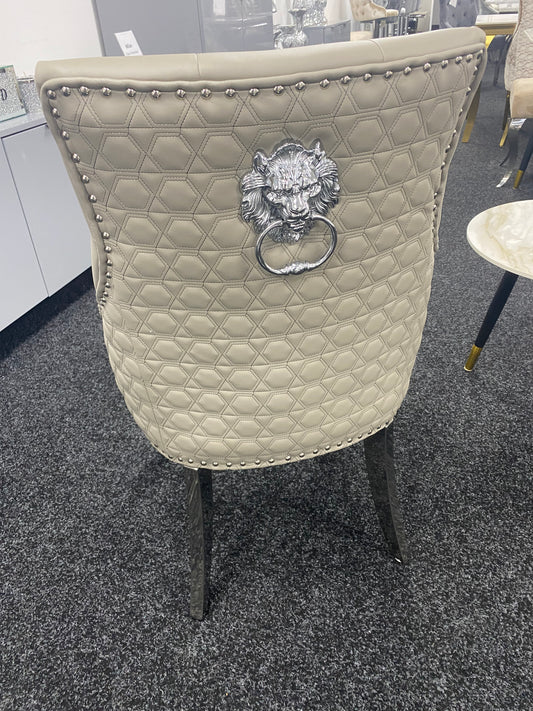 Roma Light Grey PU Leather Lion Knocker Chair