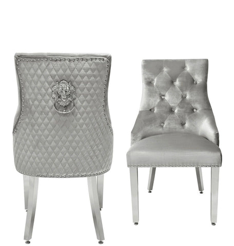 Louis Light Grey Marble With Light Grey Majestic Lion Knocker Chairs