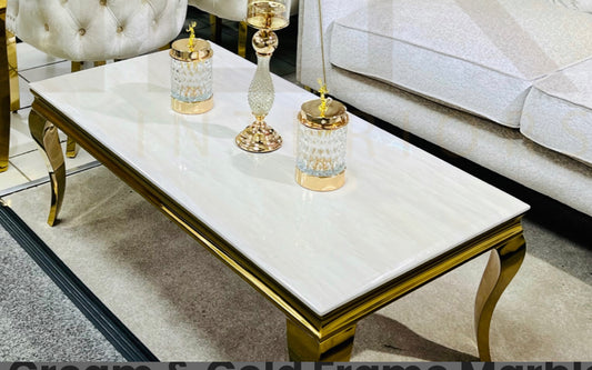 Sofia Cream & Gold Frame Marble Coffee Table